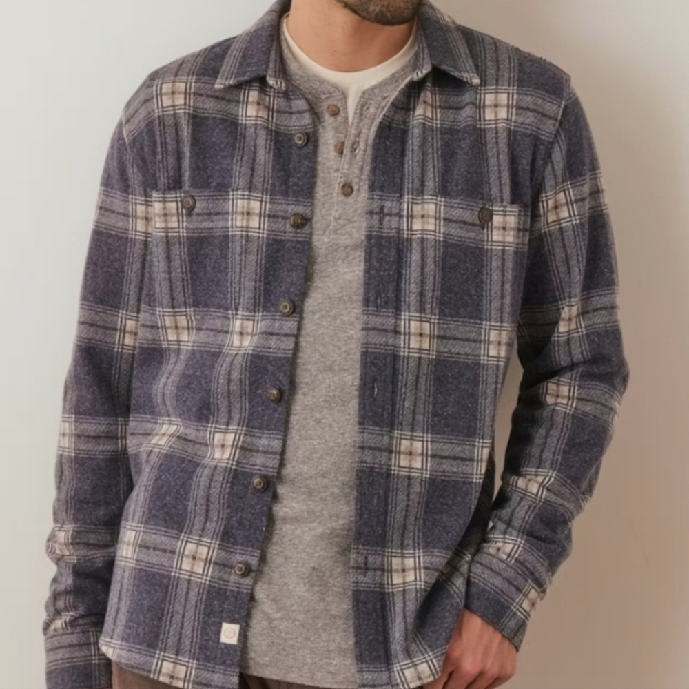 Marine Layer Pacifica Stretch Twill Shirt in Blue and Gray